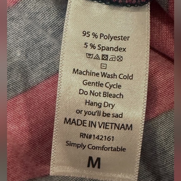 Lularoe Carly Dress Size Medium Red Green Striped Short Sleeve Chest Pocket - Picture 9 of 10